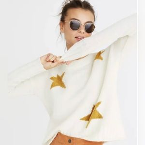 Madewell Star Merino Wool Cream Gold Chenille Crewneck Pullover Sweater Medium